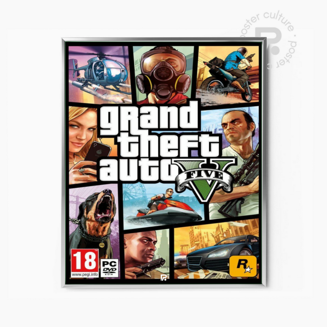 Grand Theft Auto V – Póster icónico del videojuego GTA V ambientado en Los Santos