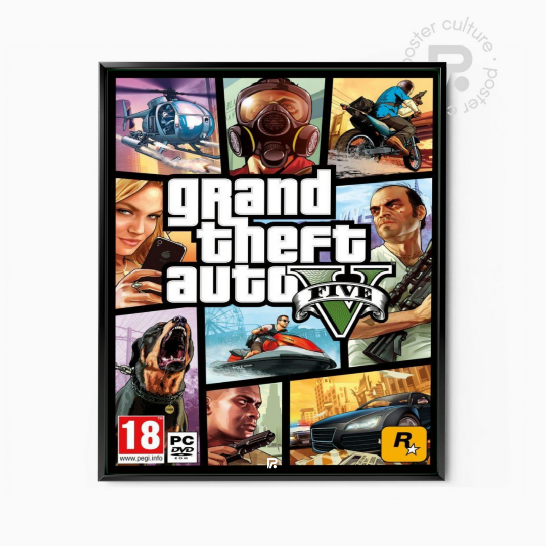 Grand Theft Auto V – Póster icónico del videojuego GTA V ambientado en Los Santos