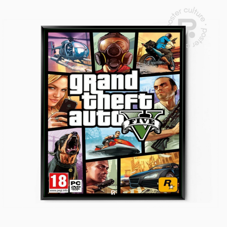 Grand Theft Auto V – Póster icónico del videojuego GTA V ambientado en Los Santos