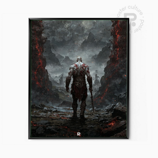 God of War – Póster oscuro de Kratos caminando hacia el Ragnarök